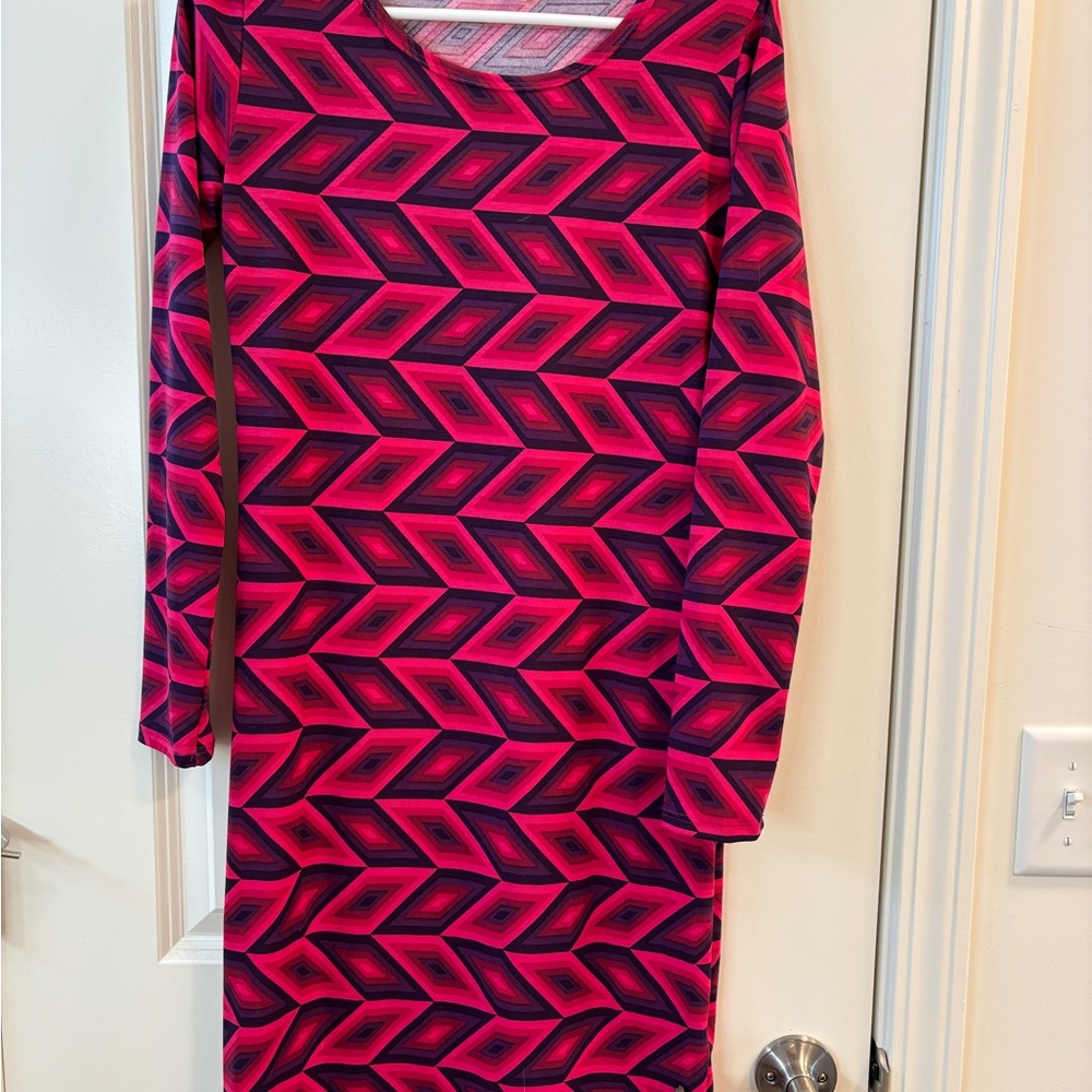 LuLaRoe Vibrant Pink and Navy Long Sleeve Dress